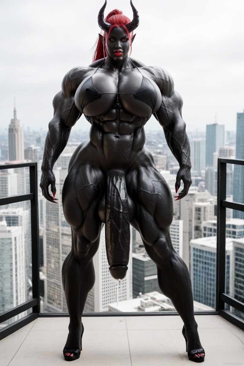 Muscular Veins, Red Eyes, Red Lips Shemale AI Porn