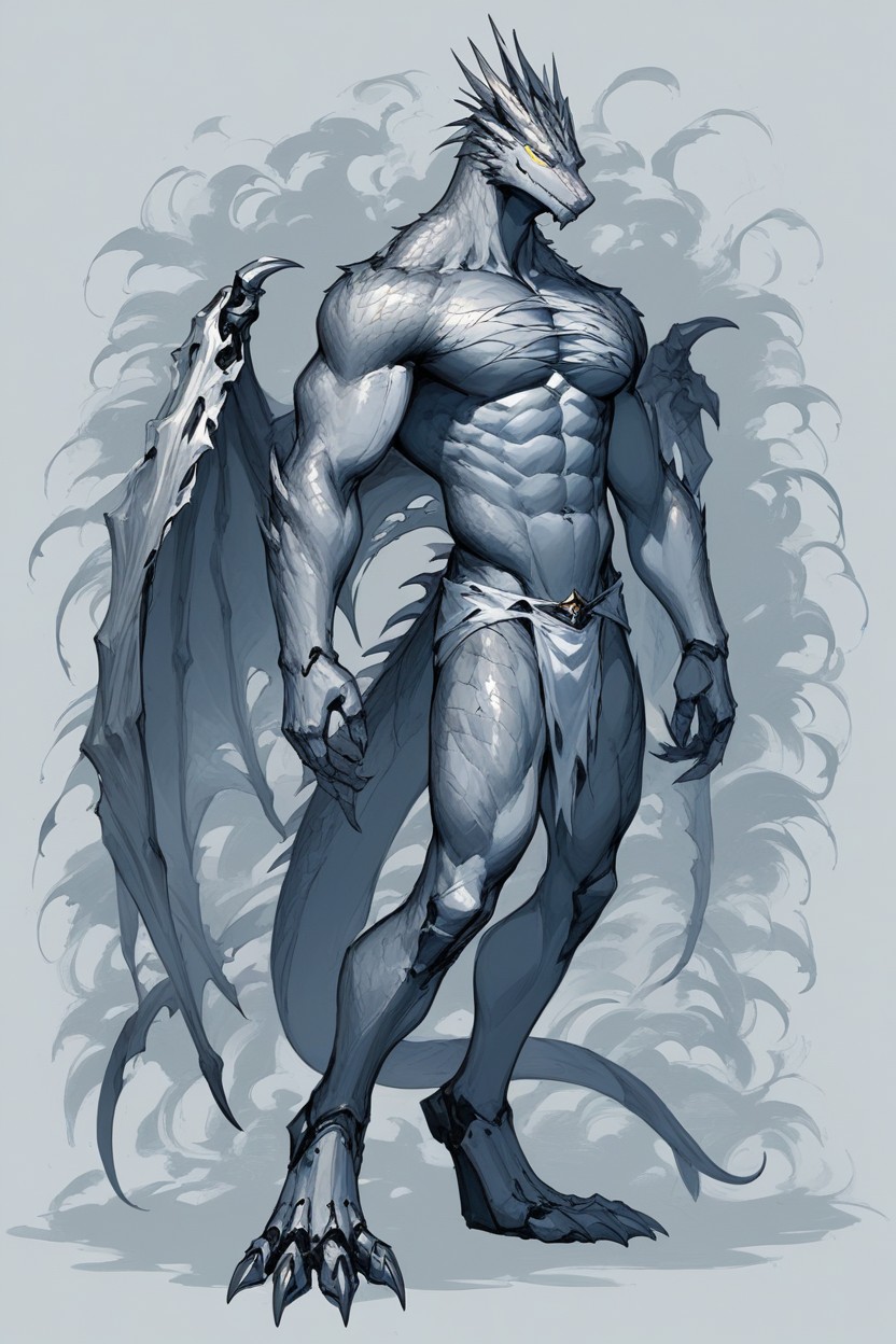 18+, Dim Blue Silver Tones, Dramatic Backlight A Anthropomorphic Wolf Porno IA Furry