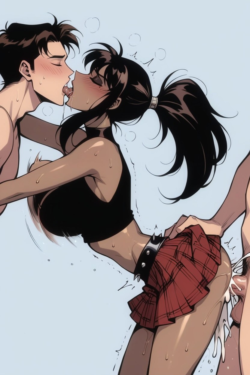 Sweat, Tongue Kissing, Dark Brown Skin Hentai AI Porn