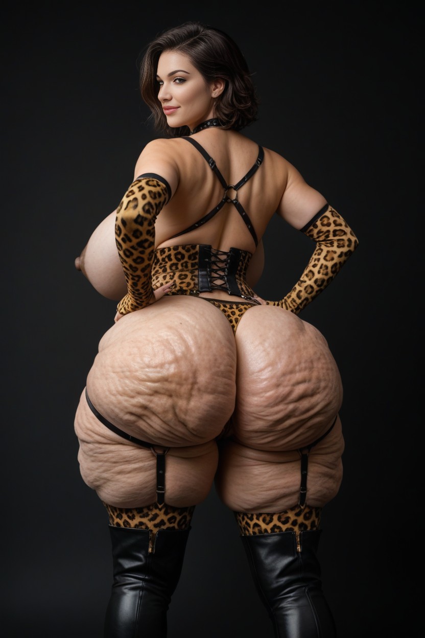 Exaggerated Hyper Extreme Gigantic Massive Veiny Nipples, Shortlength Hair, Bubble Butt AI Porn