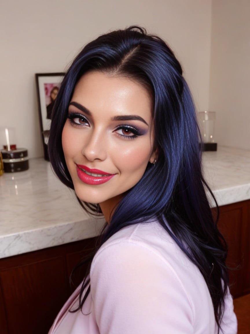 Long, Doe Eyes, Glossy Puffy Pink Full Bimbo Lips AI Porn