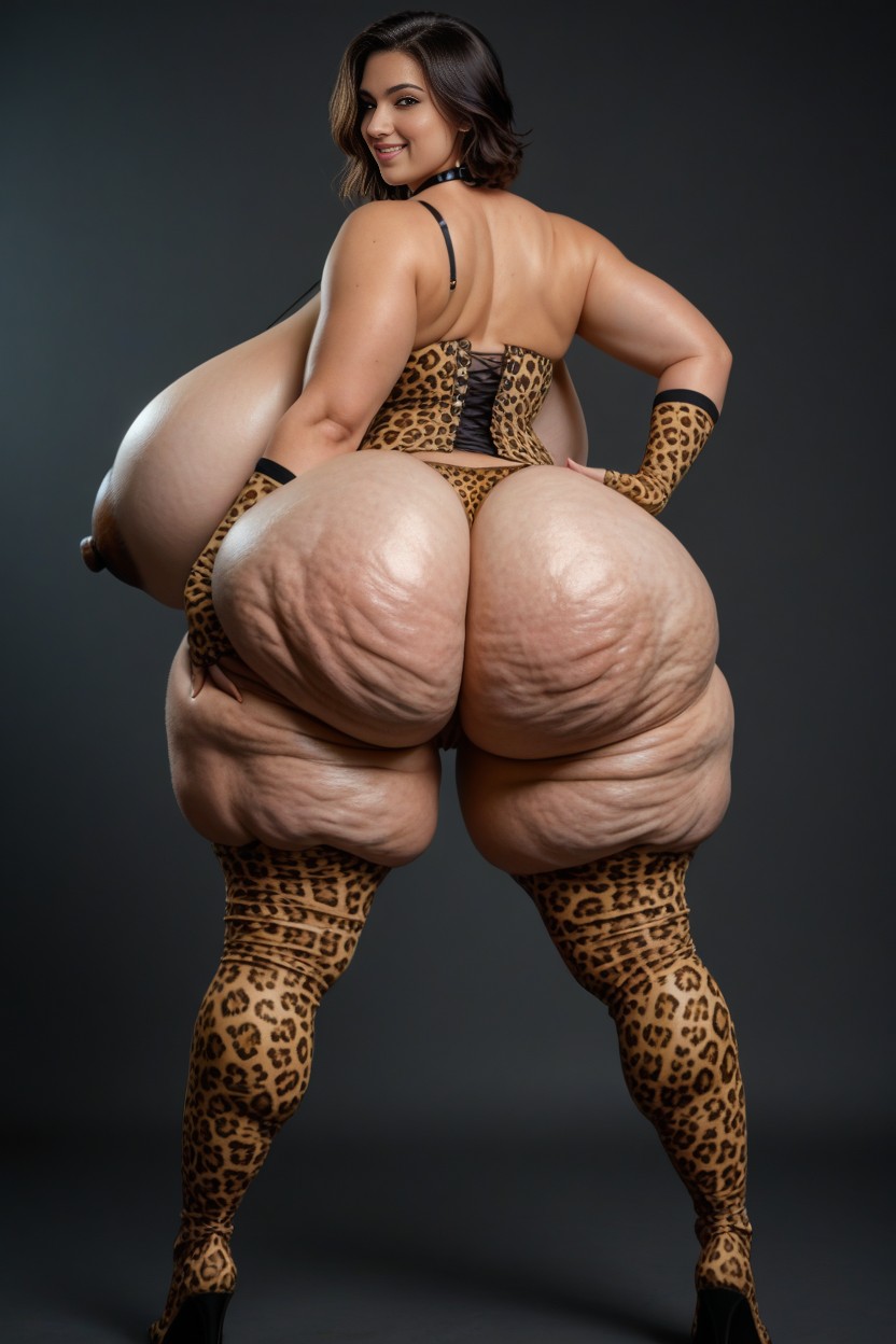 Hyper Puffy Brown Nipples, Collar, Wide Hips AI Porn