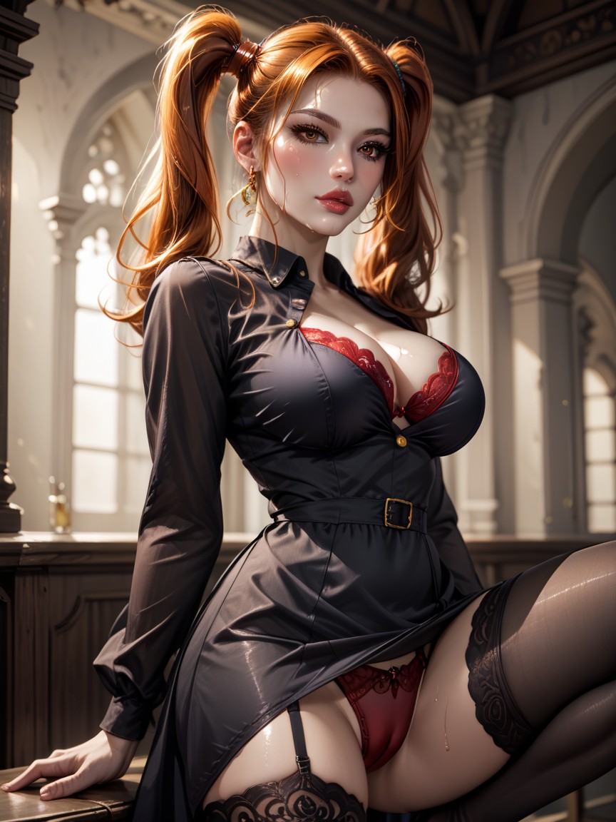 Black Garter Belt, Shiny Skin, Detailed Face Hentai IA