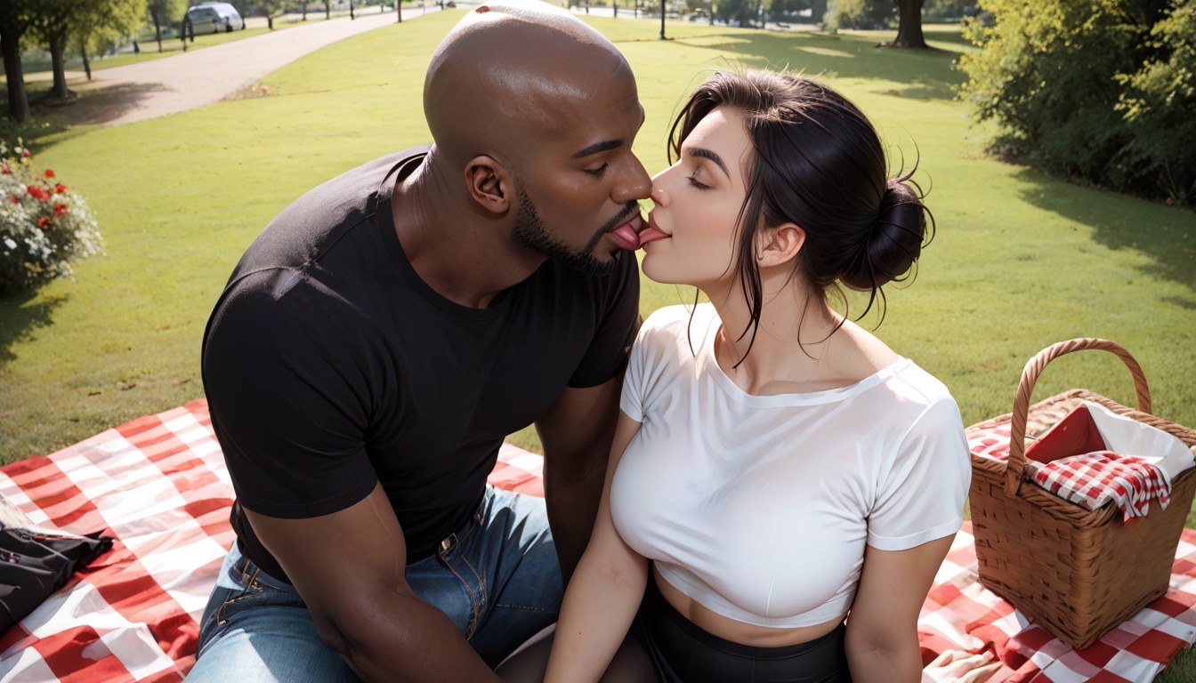 Shiny Wet Skin, Taller Dark Bald Black Man Relaxing With Shorter Pale White Woman, 30+ Hentai AI Porn