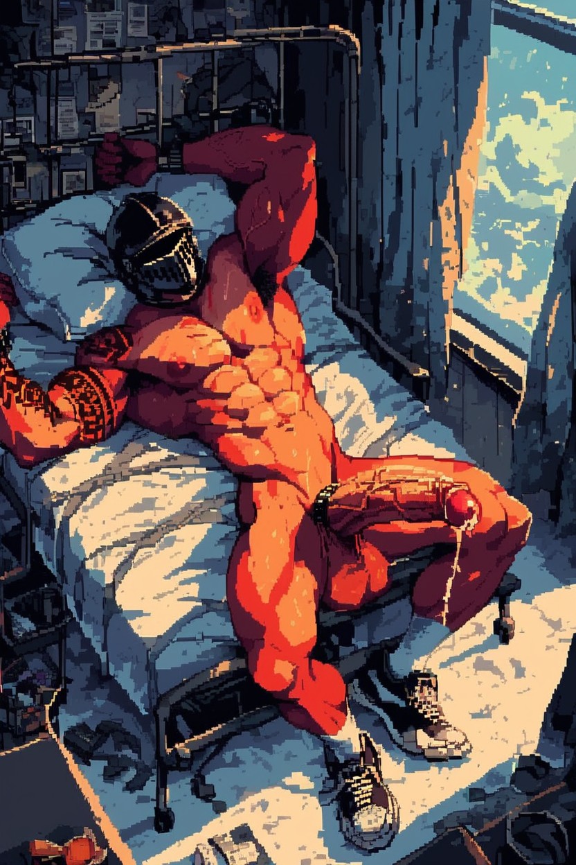 Black Helmet, Sunburn Mark, Hospital Bed AI Gay Porn