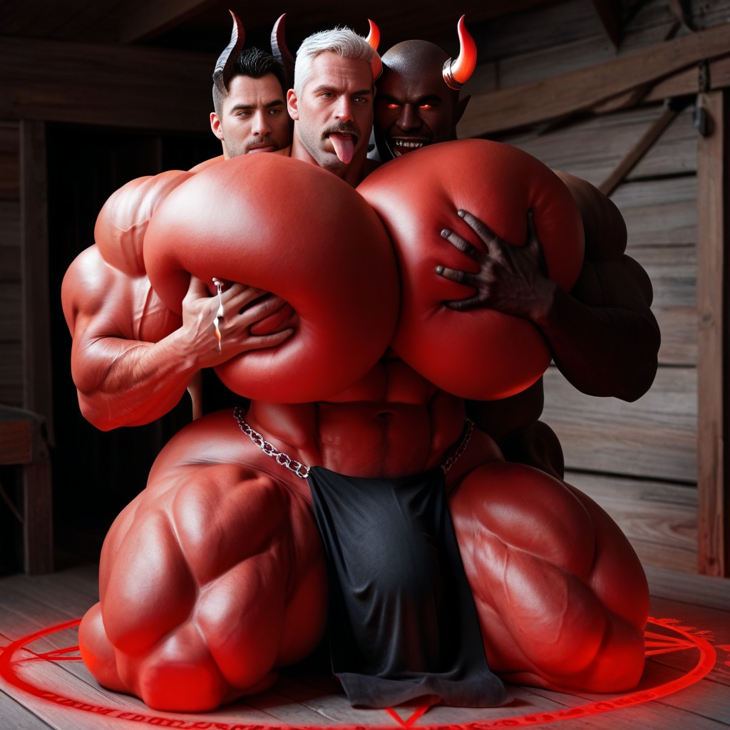 Oversized Muscles, Kneeling, Glowing Cock Ring AI Gay Porn