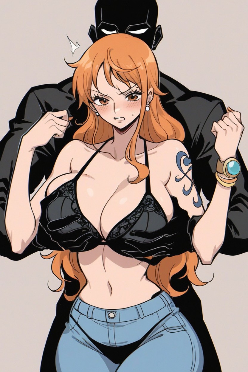 Man Behind Nami Fondling Her Breasts Tightly, Beautiful Ass, Nami Powerless Hentai AI Porn