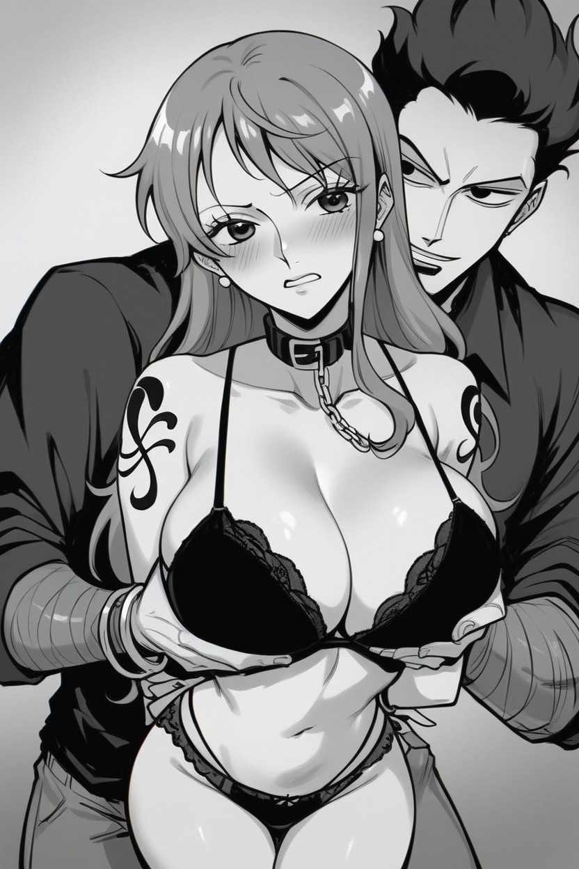A Lot Of Breast Cleavage, Nami Wearing Collar And Handcuffs, Nami Incredibly Embarassed Hentai AI Porn