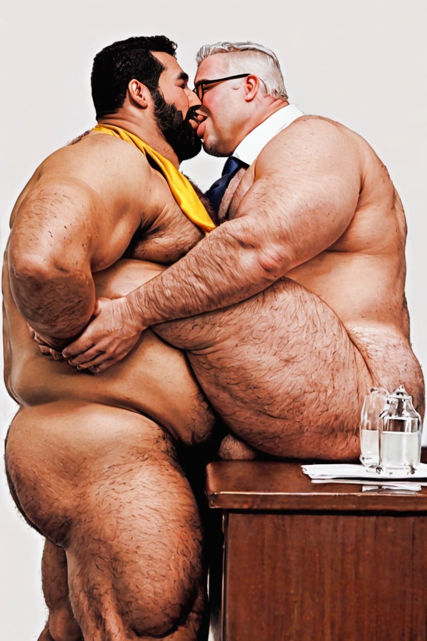 Hyper Muscular, Bearded Men, Plump Face AI Gay Porn