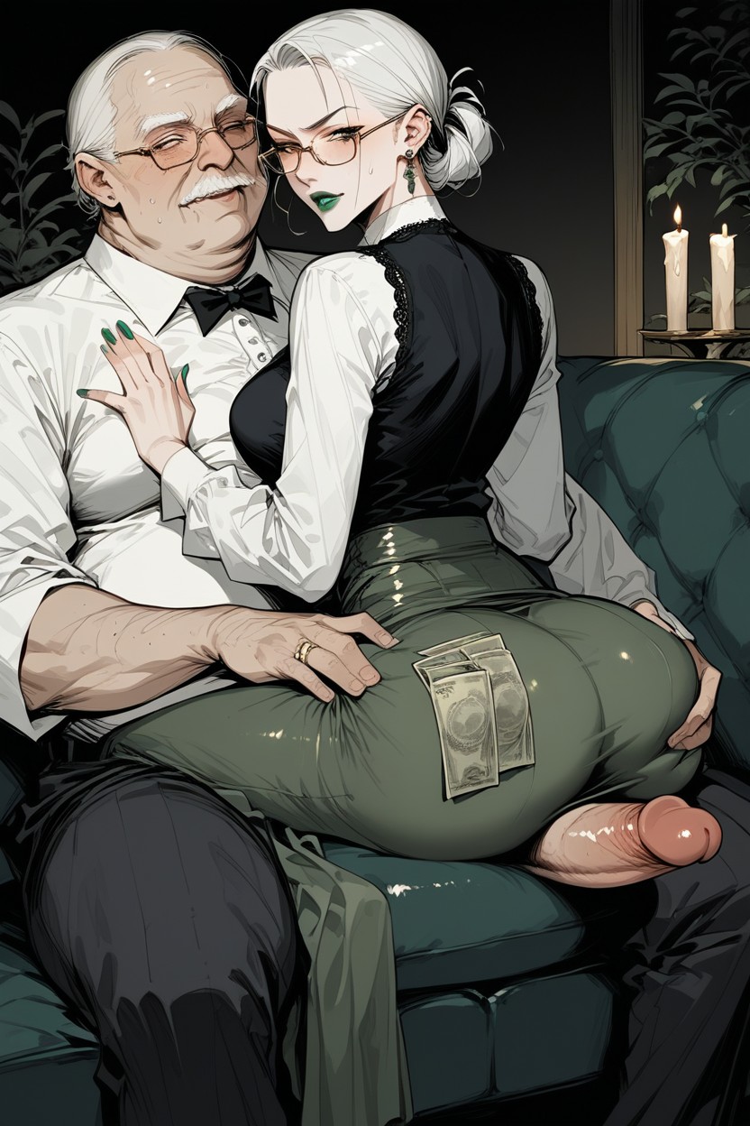 Dim Light, Wrinkled Skin Old, Sitting On Lap Hentai AI Porn