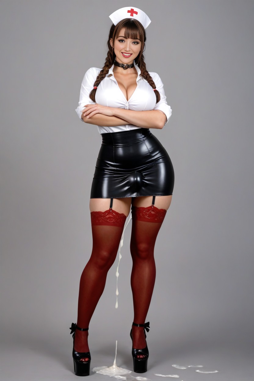 Glossy Black Brown Lipstick, Extremely Juicy Bubble Butt, Front View AI Porn
