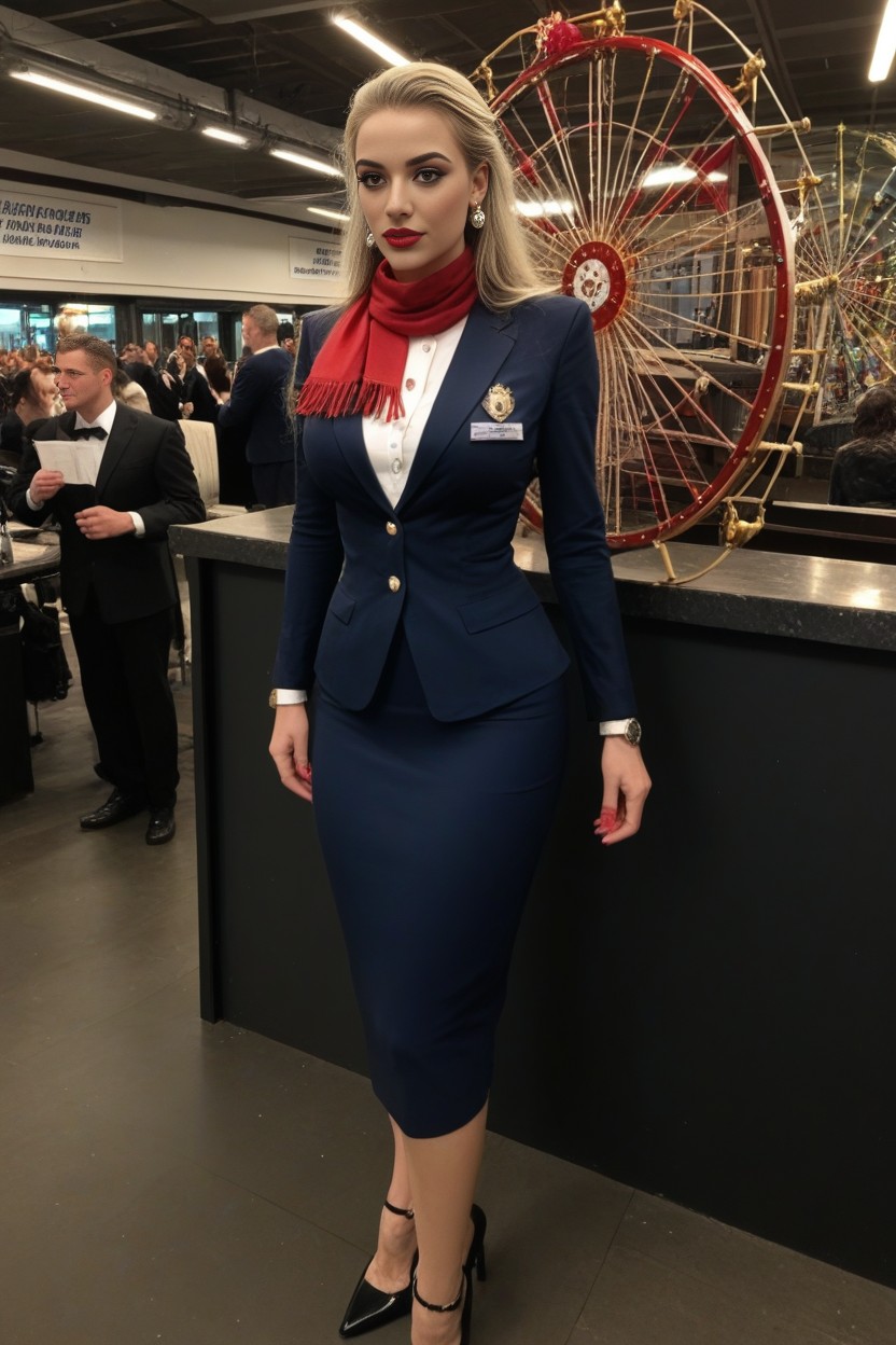 Captivating Presence, Dark Navy Blue Airline Uniforms, Striking Hazel Eyes AI Porn