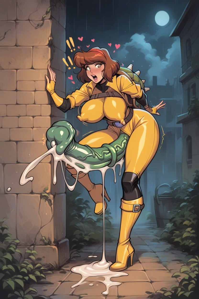 Oversized Nipples, Green Cock, Black Ninja Turtle With Visible Face Hentai AI Porn