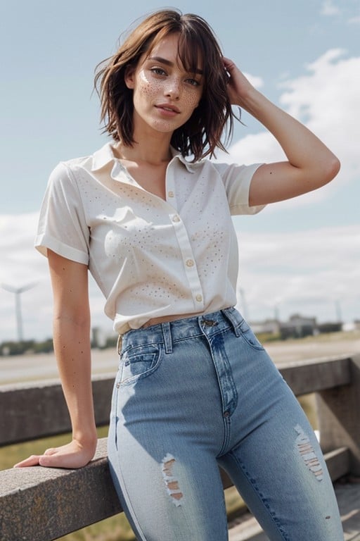 Round Hips, Long Tight Blue Jeans, Laying Down And Showing Her Feet AI Porn