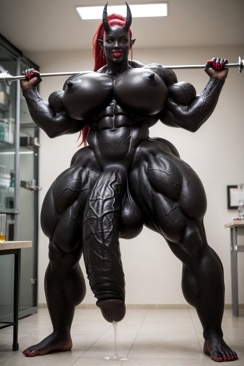Giant Body, Hyper Black Balls, Masturbation Shemale AI Porn