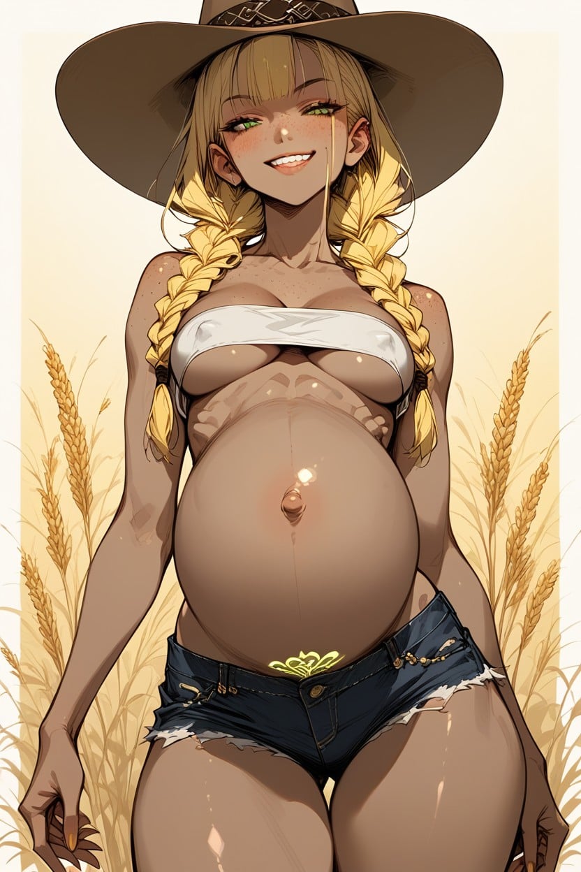 Pink Womb Tattoos, Blushing, Wheat Field Hentai AI Porn