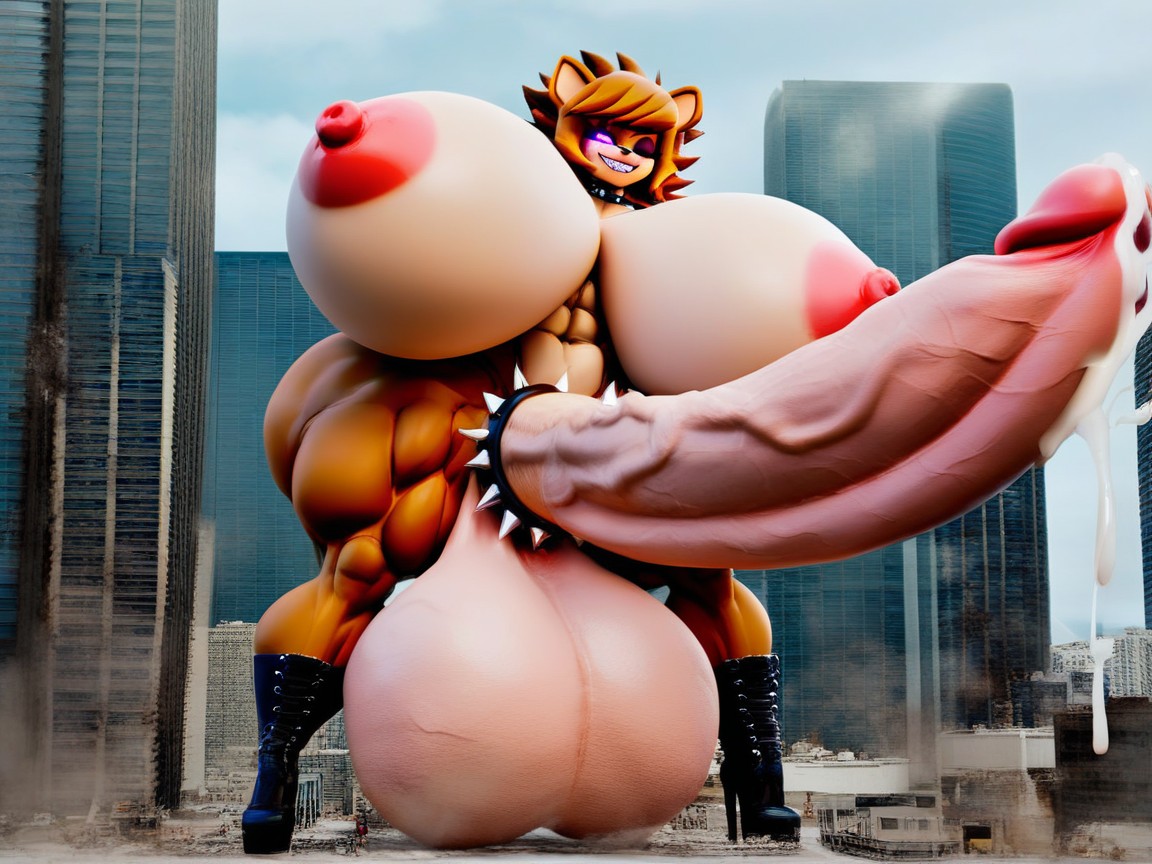 Holding Cock, Boots, Grasping Massive Long Oversized Hyper Cock Breast Furry AI Porn