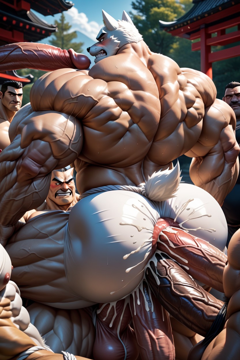 Gigantic Muscles, 18+, Anthro White Fox AI Gay Porn