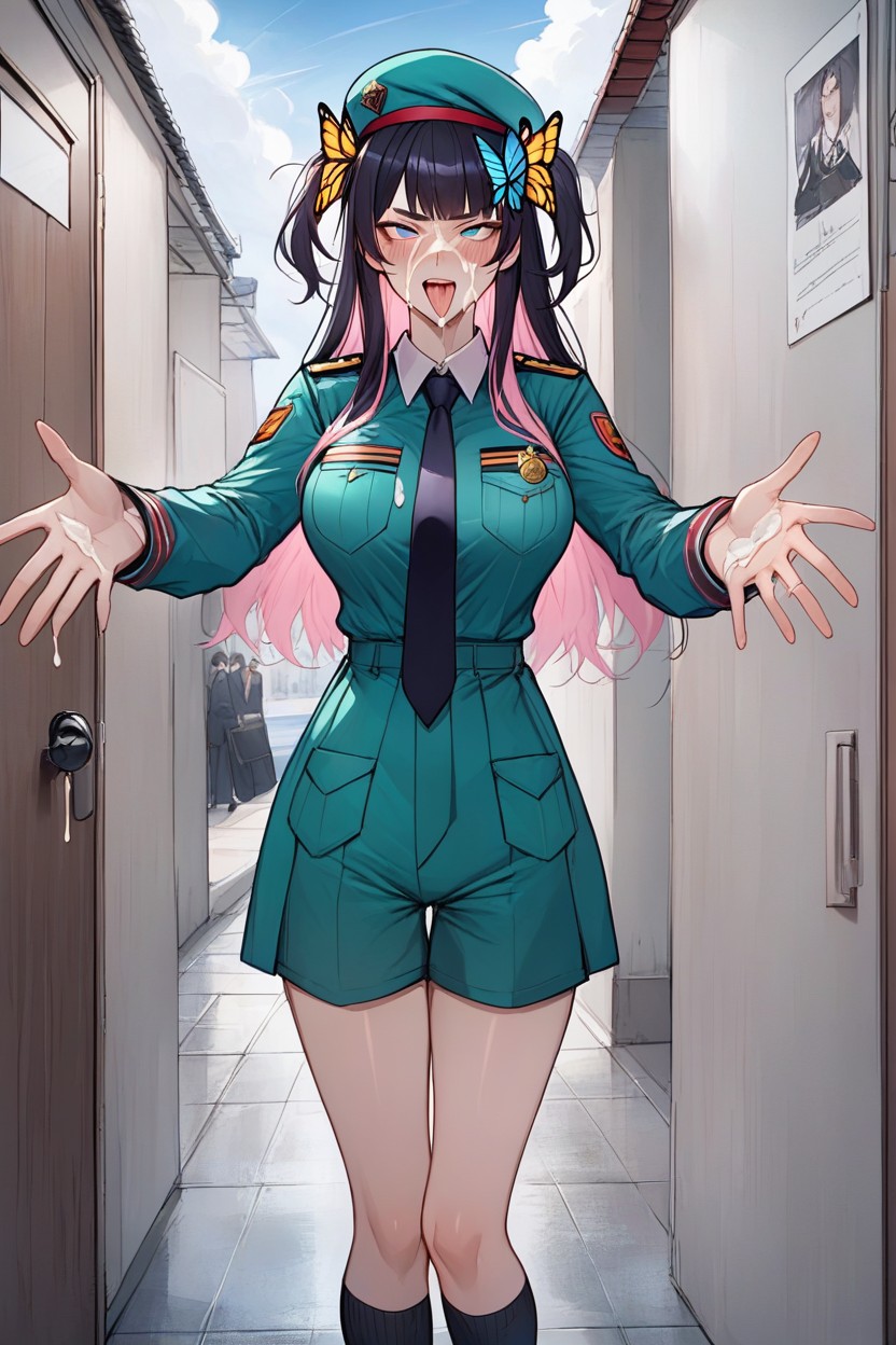 Blunt Bangs, Large Breasts, Holding Box Hentai AI Porn