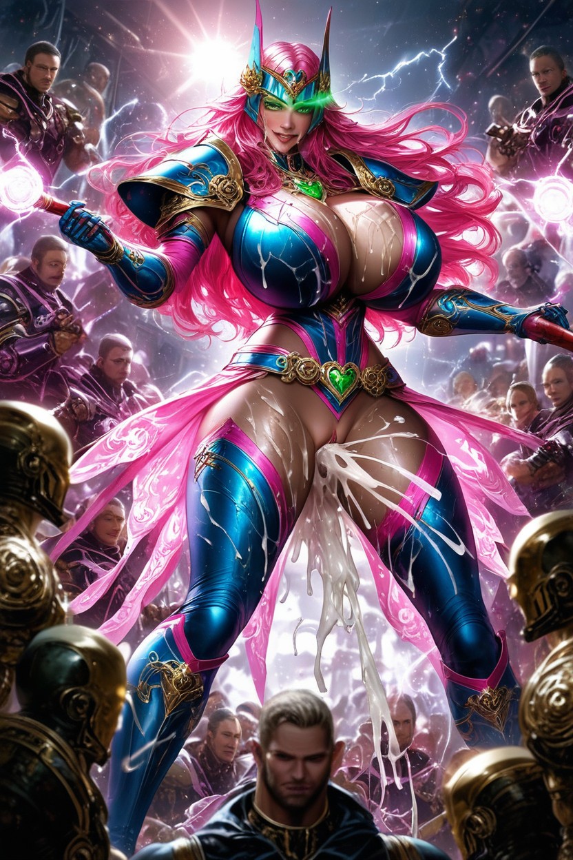 Pink Thigh High Stockings, Cum Everywhere, Green Grm On Chest Hentai AI Porn