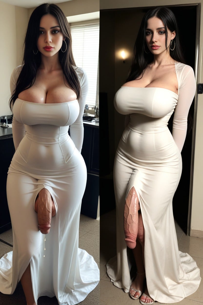 Strapless Dress, Futanari, Round Breasts Shemale AI Porn