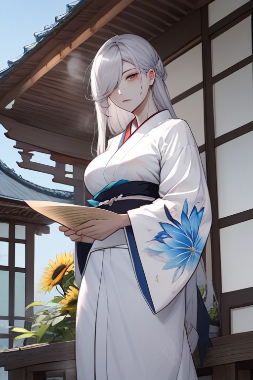 Holding A Paper Fan In Hand, Low Angle, Nsfw Hentai AI Porn