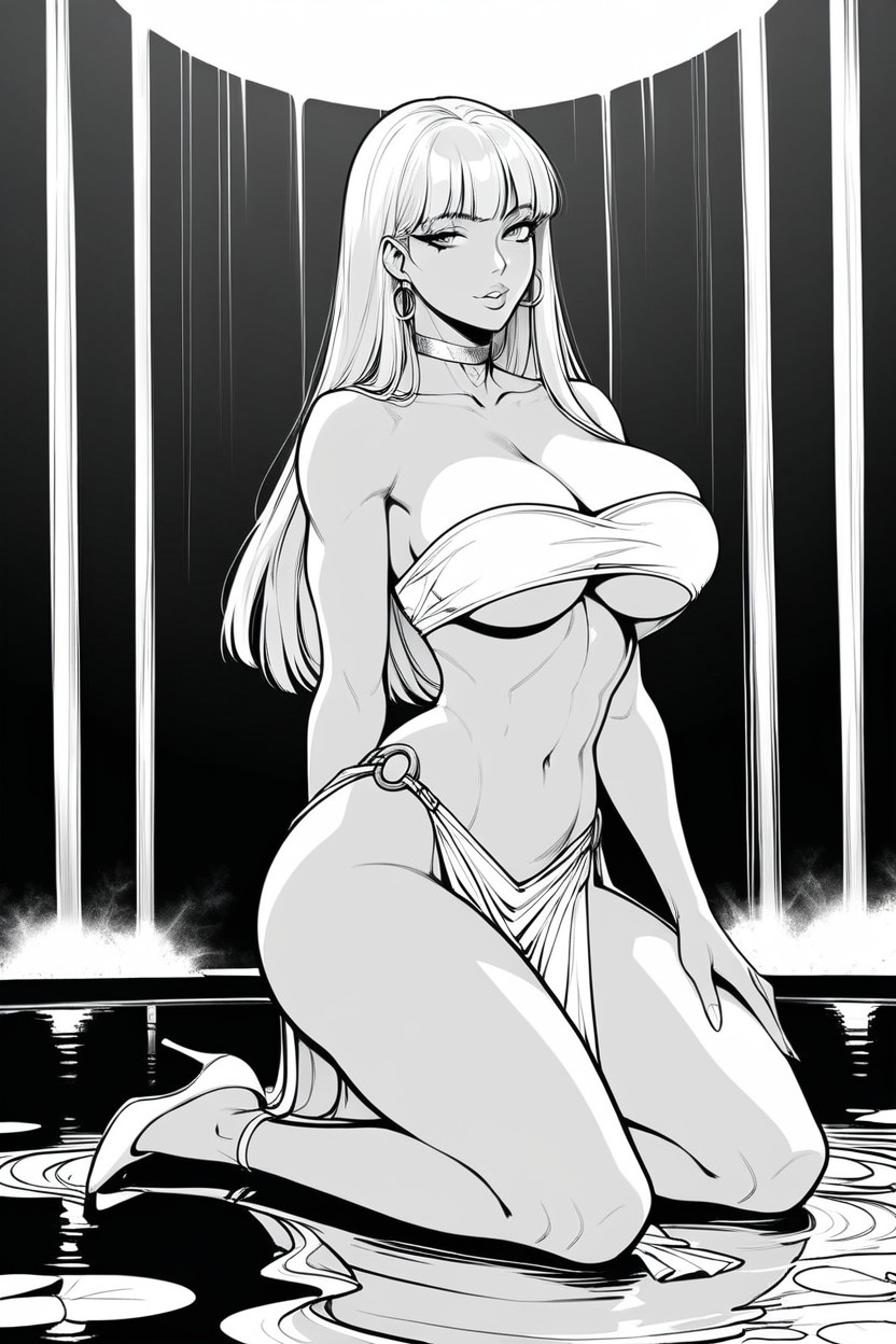 Line Art, White Clothes, Bangs Hair Hentai AI Porn