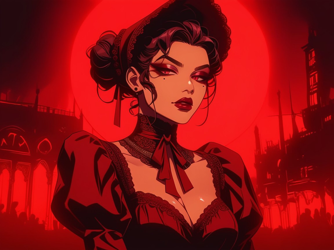 Tight Hips, Red Neon Street Lights, Red Silk Victorian Dress Porno latina IA