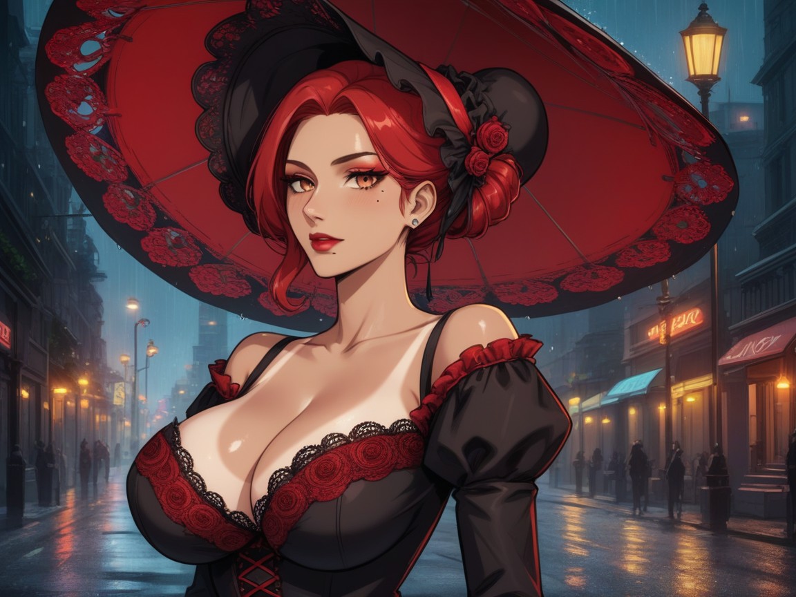 Long Breast Width, Industrial Setting, London Street Background Porno latina IA