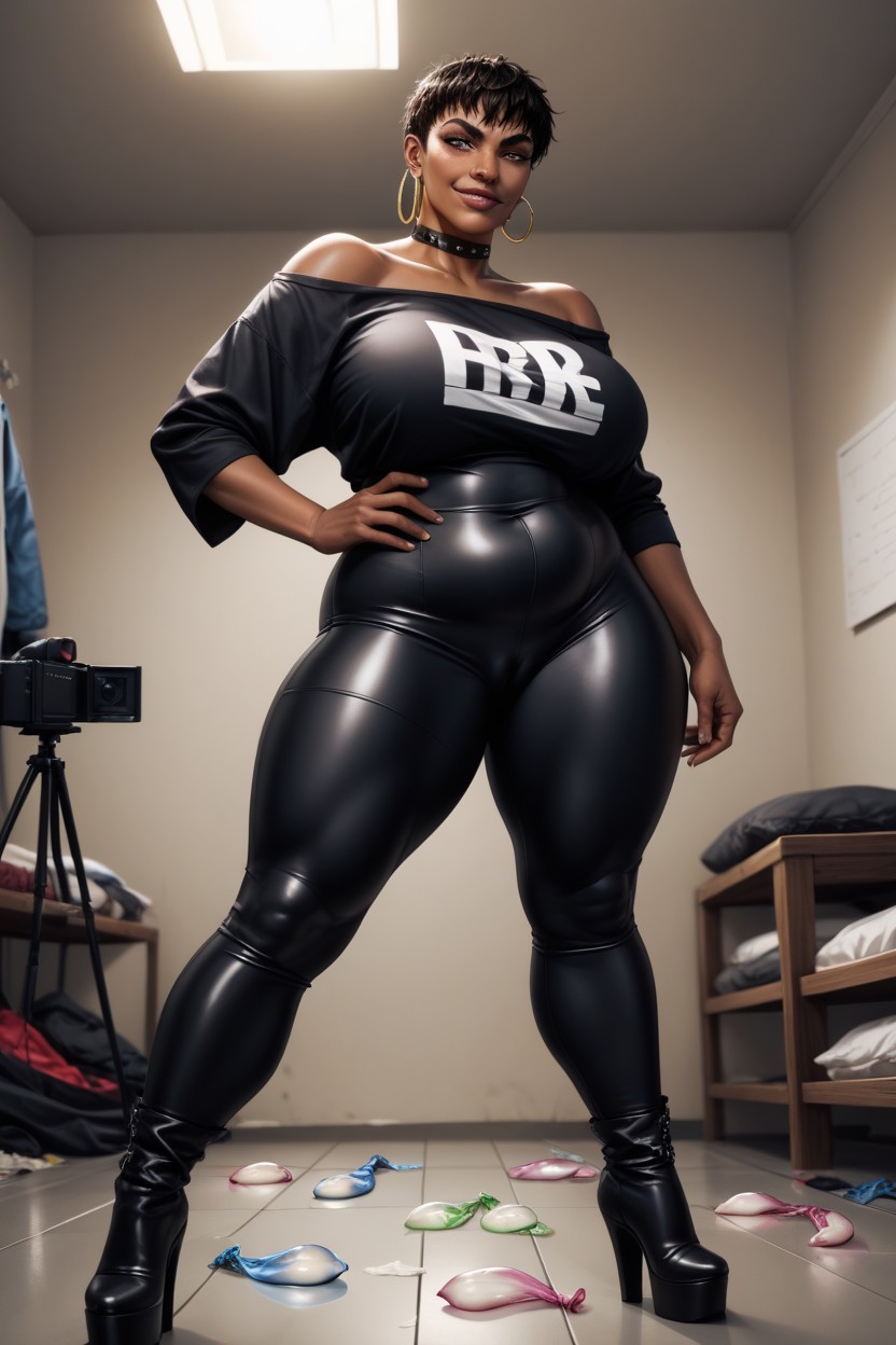 Dynamic Pose, Dark Brown Skin, Recording AI Porn