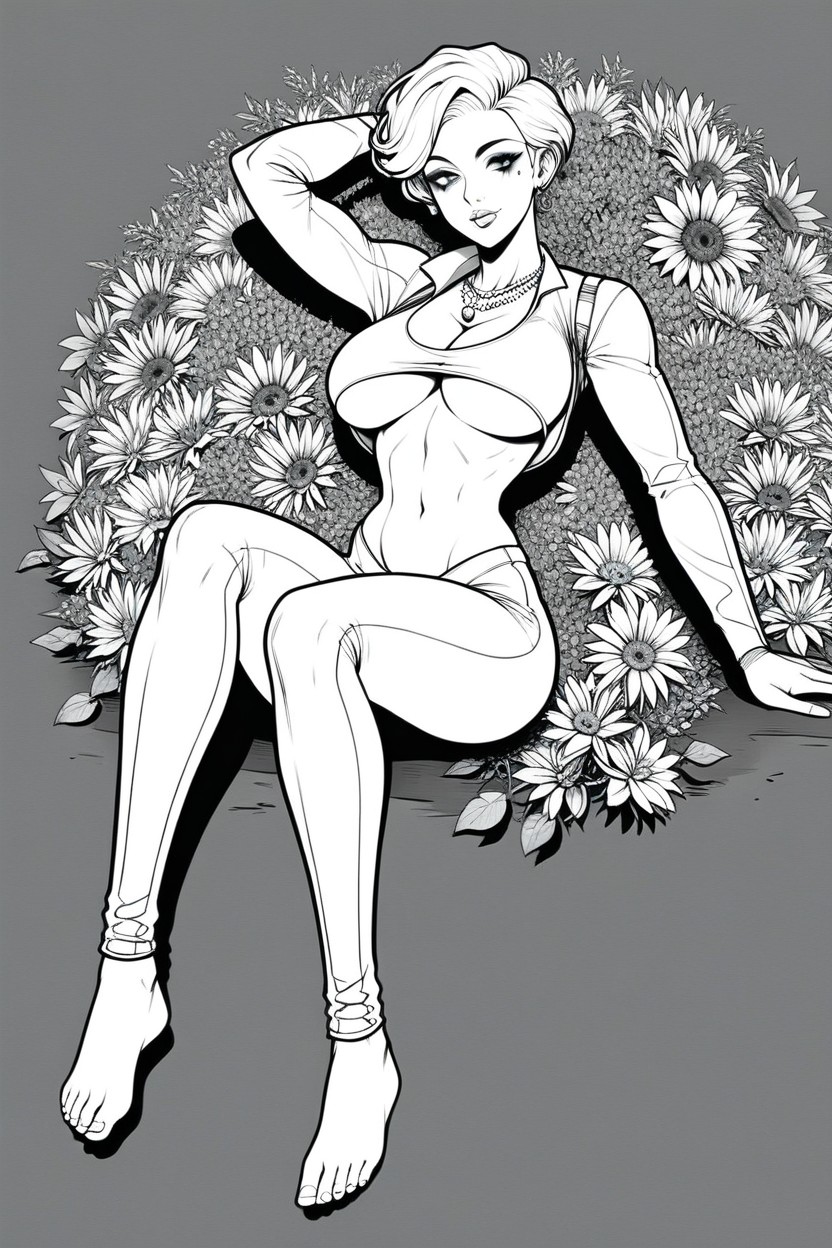 Line Art, Smeared Makeup, White Hair Hentai AI Porn