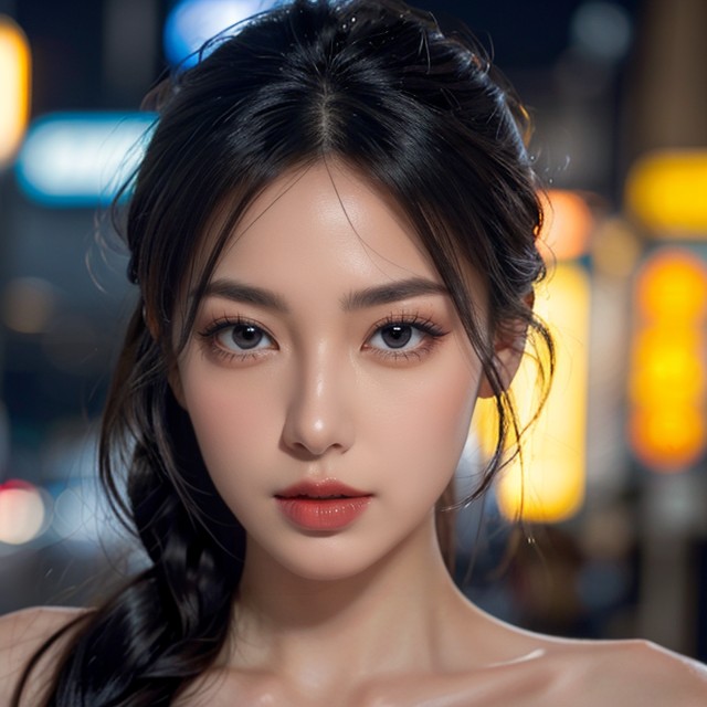 Visible Collarbone, Elegant Neckline, Large Dark Irises Asian AI Porn