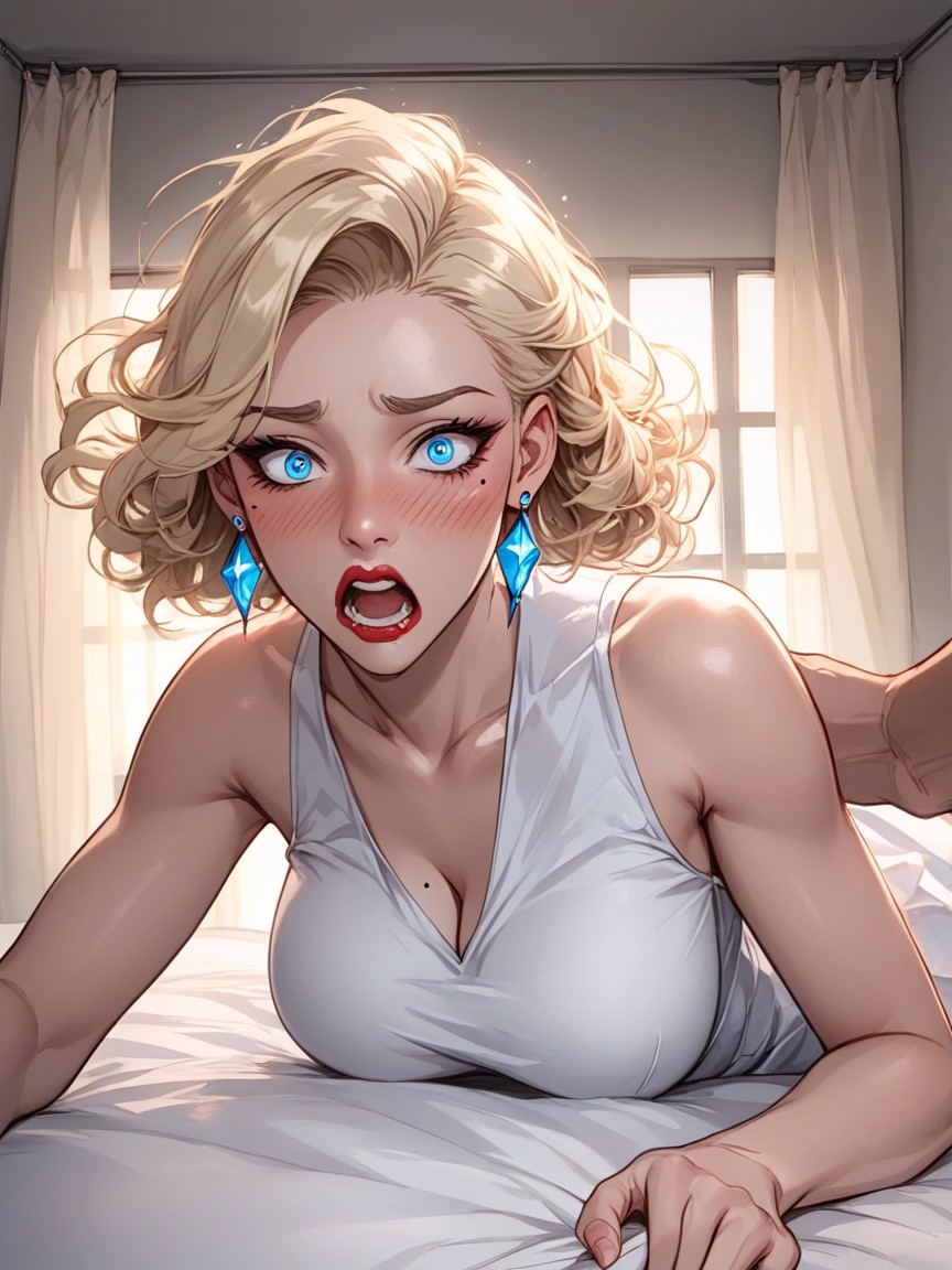 Shocked, Arched Eyebrows, Platinum Blonde Hentai AI Porn