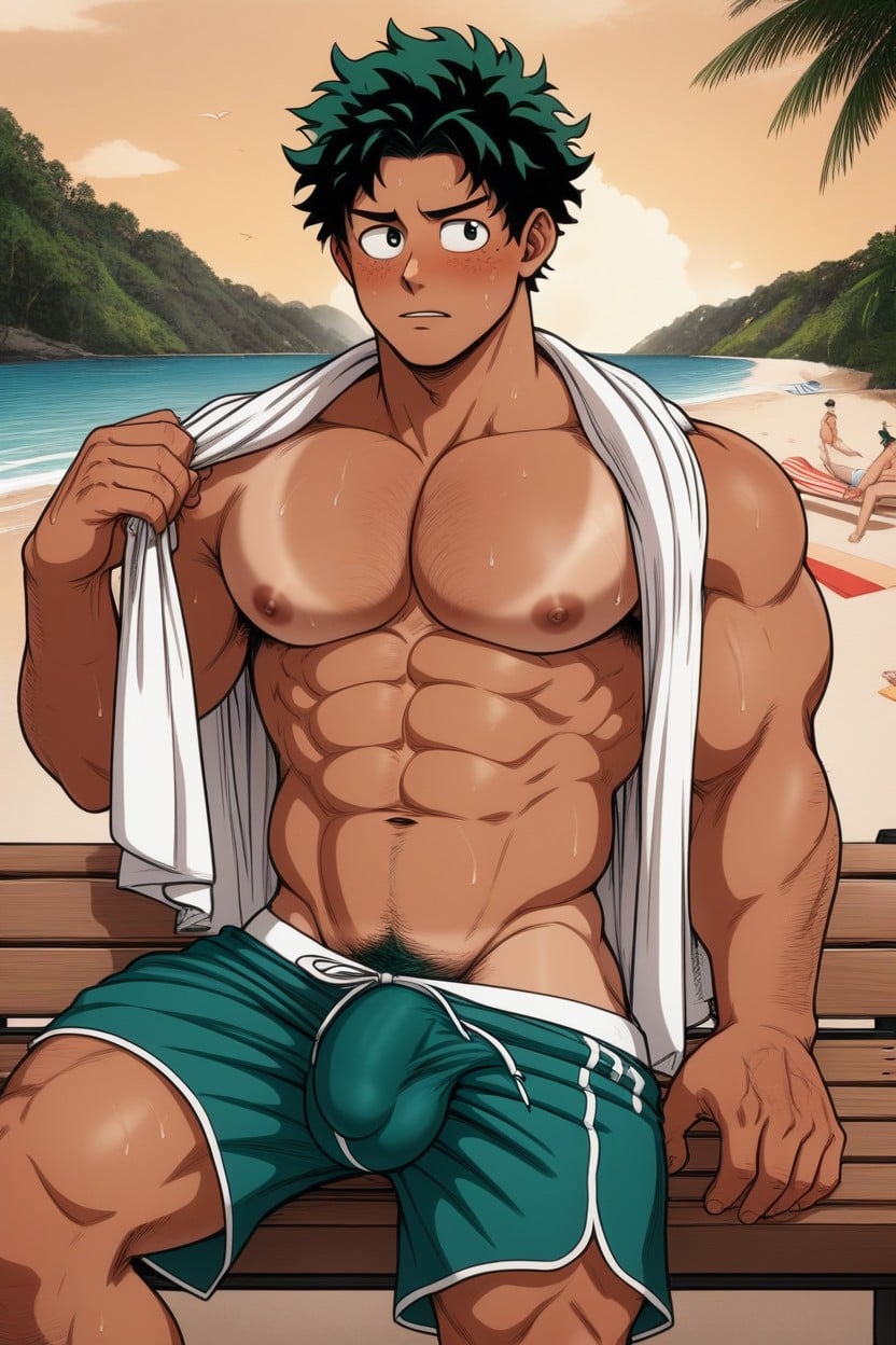 Motion Lines, Dick Bursting Out Of The Towel, Pixie Hair AI Gay Porn