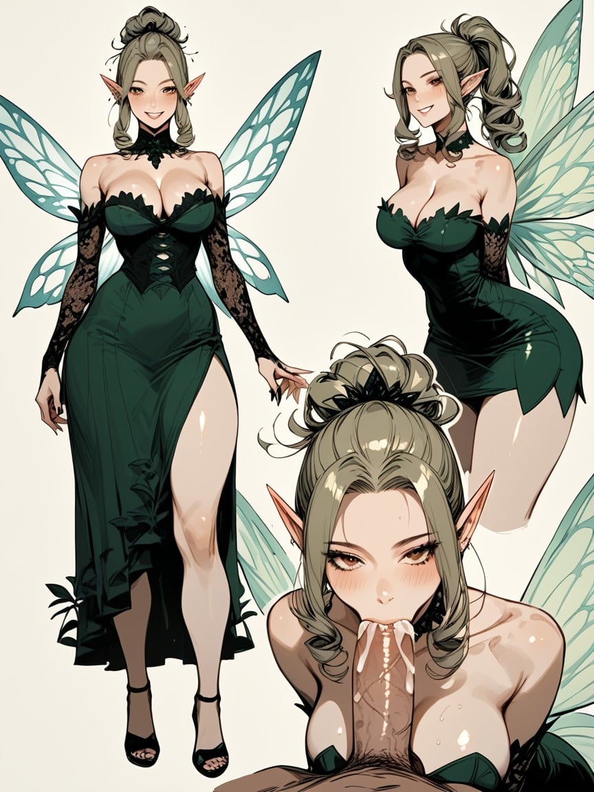 Hyper Cock, Green Dress, Curly Hentai AI Porn