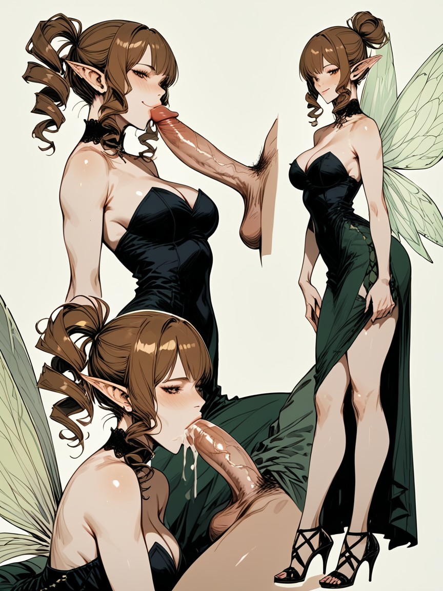 Blowjob (3rd Person), Elf Ears, Brunette Hentai AI Porn