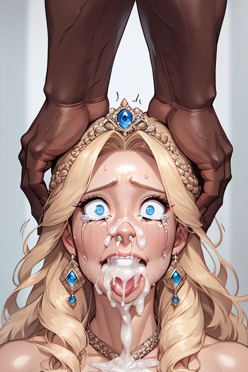 Head Tilted Upwards, Holding Cock At Base, Rough Deepthroat Hentai AI Porn