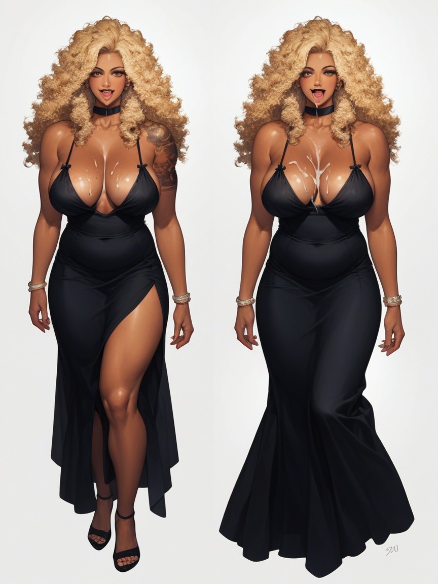 Woman With Naughty Look, Black Dress, Low Dress Hentai AI Porn