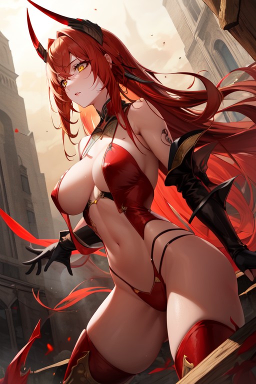Leather Costume, Yellow Eyes, Red Skin AI Porn