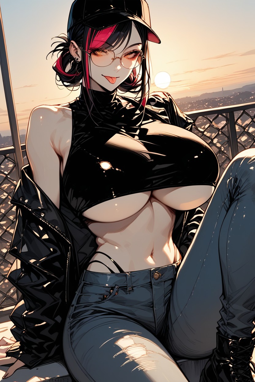 18+, Black Cap, Black Leather Jacket Hentai IA