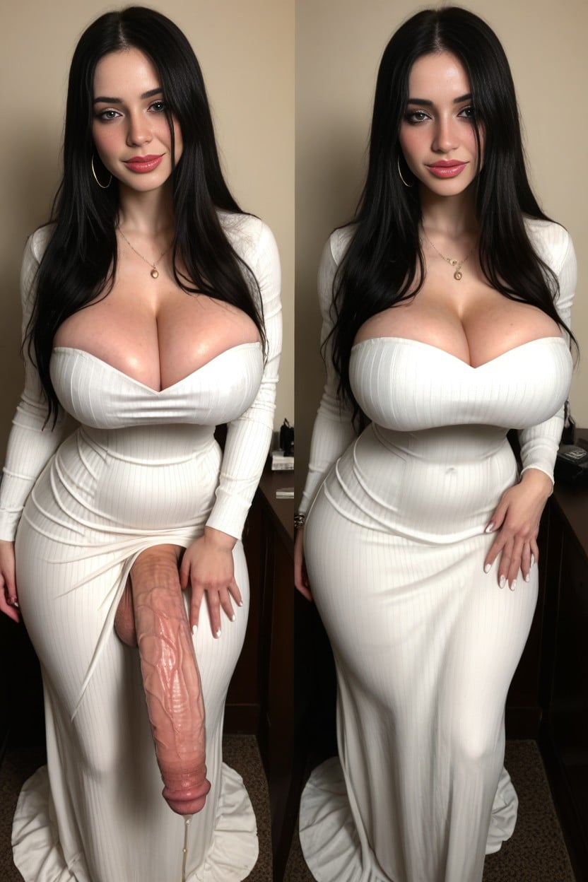 Overflowing Cleavage, Big Bulge, Top Down Shemale AI Porn