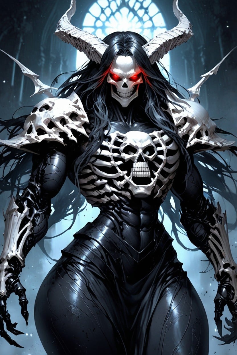 White Skeleton Mouth Mask Over Mouth, Musou Black Skin, Hourglass Body AI Porn