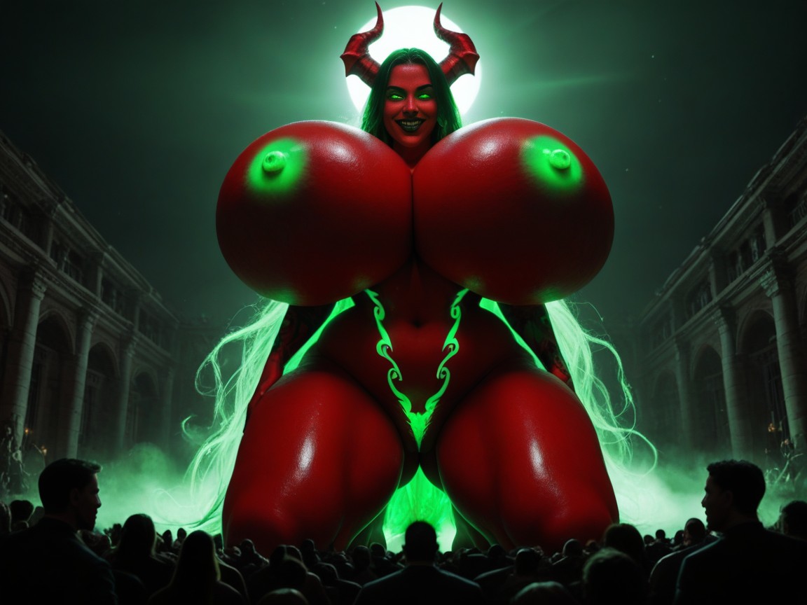 Very Bright Fluorescent Glowing Eyes, Green Fluorescent Lighting, Demonic Eyes Are Glowing Very Bright AI Porn