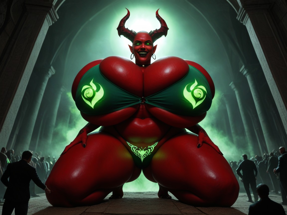 Extreme Evil Demonic Monster Face, Evil Smirk, Many People Around AI Porn