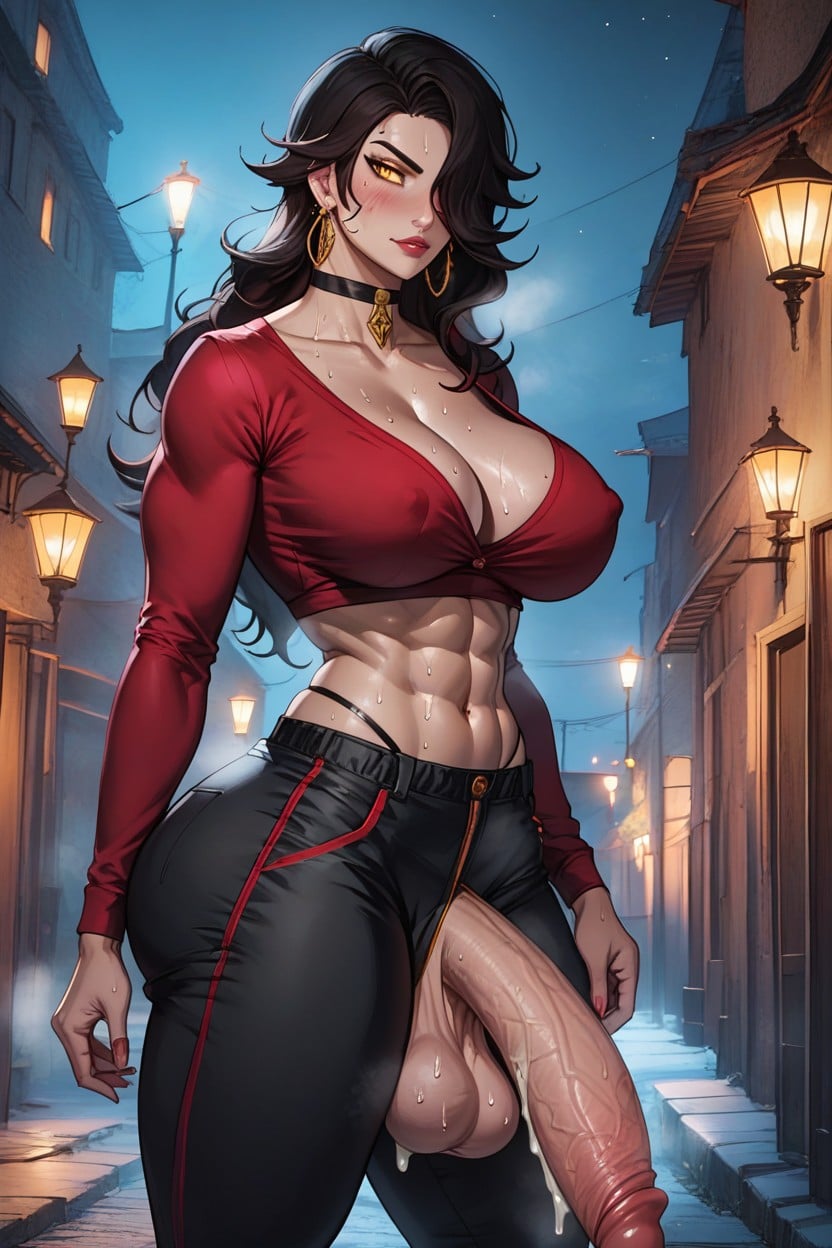 Steamy, Hair Over Left Eye, Thicc Legs Large Hips Shemale AI Porn