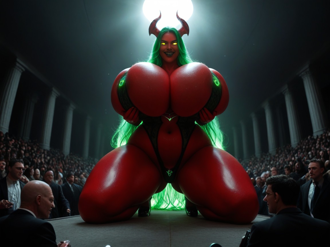 Colossal Breasts, 18+, She Is A Giant Monster Standing Behind A Gigantic Portal AI Porn