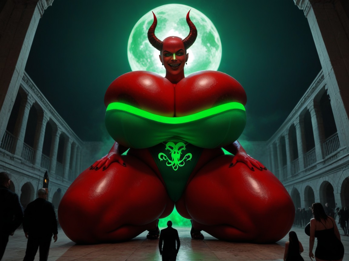 Extremely Large Ass, Red Skin, Demonic Eyes Are Glowing Very Bright AI Porn