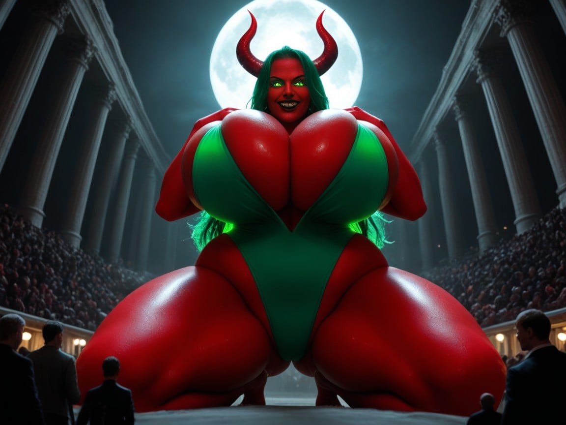 Colossal Breasts, Ridiculously Huge Breasts, Fluorescent Green Glowing Eyes AI Porn