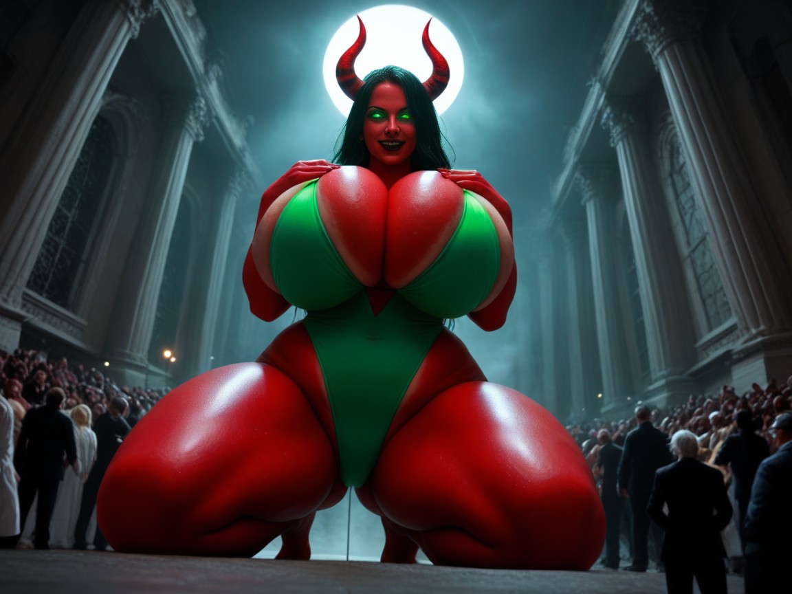 One-piece Swimsuit, Gigantic Oversized Breasts, Many People Around AI Porn