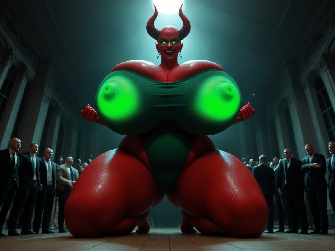Kneeling, Demon Realm, Gigantic Oversized Breasts AI Porn